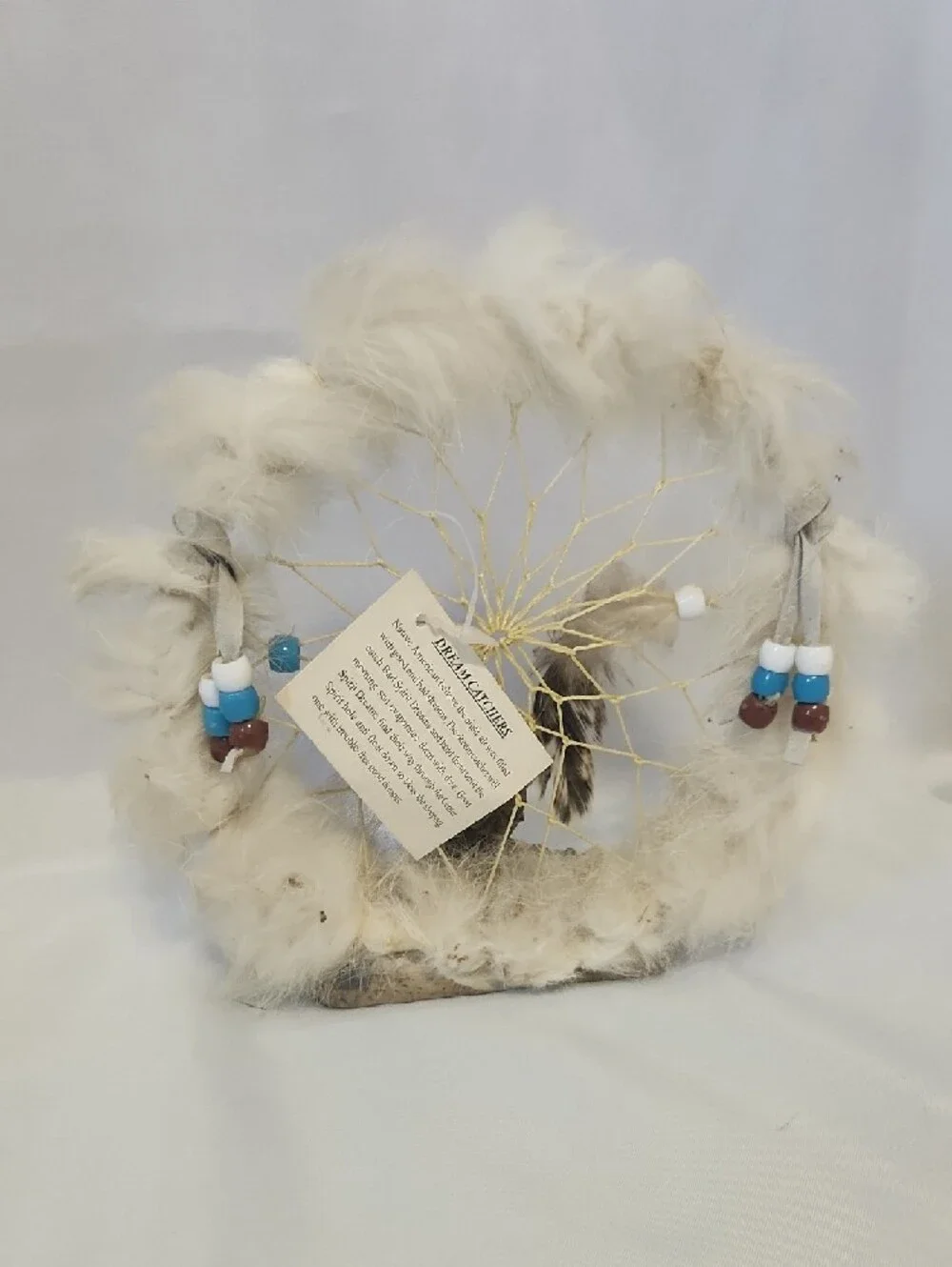 White Feather Dreamcatcher with Brown Eagle Accent